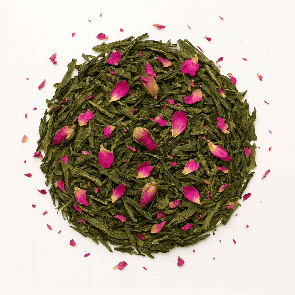Green tea blended with rose petals