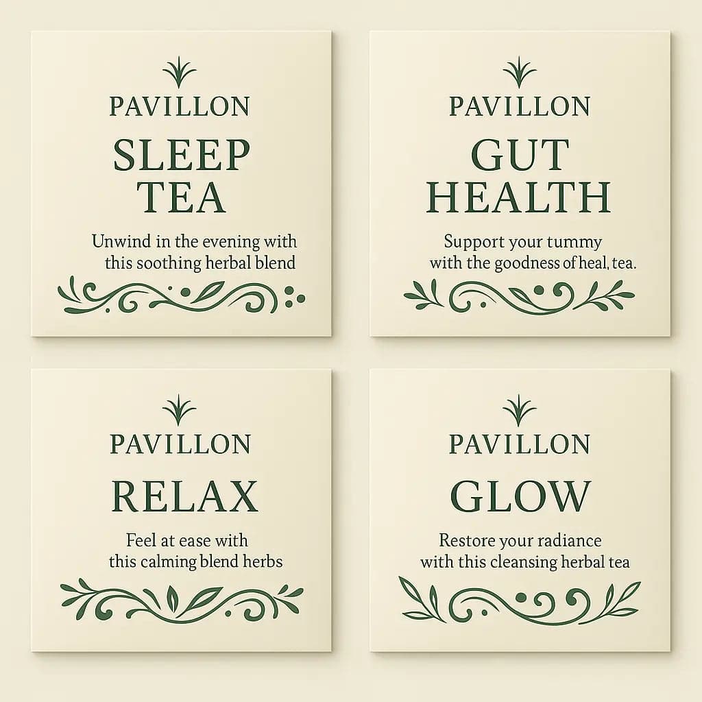 Pavilion branded tea packaging
