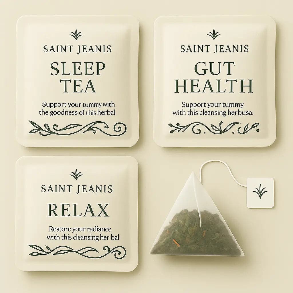 St Jennis branded tea packaging